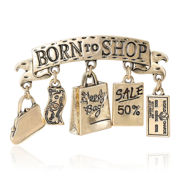 Alloy Shopping Tag Brooch Pin With Fashionable Statement Design