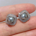 Elegant Imitation Pearl Stud Earrings Geometric Square Chunky Round Design For Women view 1