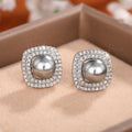 Elegant Imitation Pearl Stud Earrings Geometric Square Chunky Round Design For Women view 3