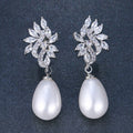 Light Luxury Faux Pearl Teardrop Earrings With Micro Pave Zircon, Elegant Fashion Jewelry view 1
