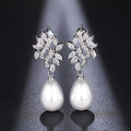 Light Luxury Faux Pearl Teardrop Earrings With Micro Pave Zircon, Elegant Fashion Jewelry view 3