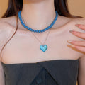 2026 New Double Layer Resin Heart Pendant Necklace, Light Luxury Fashion Collarbone Chain view 3