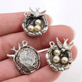 Alloy Imitation Bird Nest Pendant For DIY Handmade Jewelry Accessories, Bracelet Charm, 24x19x9mm 5g view 3