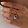 European American Colorful Geometric Couple Rings, Niche Fashion Elegant Wedding Jewelry Set view 4