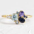 European American Colorful Geometric Couple Rings, Niche Fashion Elegant Wedding Jewelry Set view 3