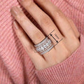 Metal Micro Pave Oval Zircon Ring, Niche Geometric Statement Jewelry With Heavy Workmanship view 4