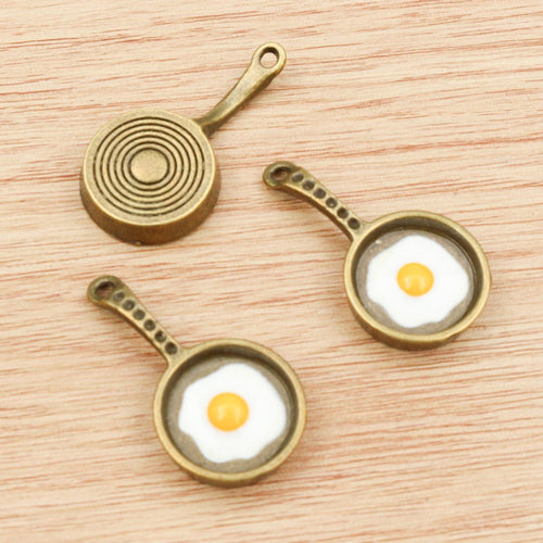 Alloy Faux Frying Pan Fried Egg Pendant 32x17mm 4g For DIY Necklace Bracelet Charms