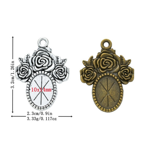 10x14mm Zinc Alloy Oval Bezel Charm Pendant for DIY Necklace Bracelet Jewelry Making