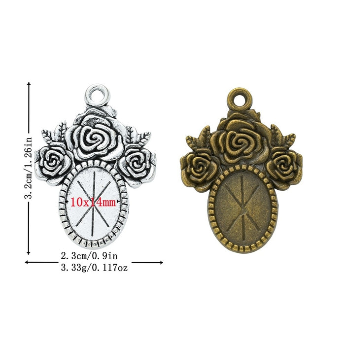 10x14mm Zinc Alloy Oval Bezel Charm Pendant for DIY Necklace Bracelet Jewelry Making