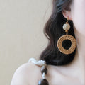Wood Sunflower Stud Earrings Bohemian Chic Round Geometric Vacation Statement Jewelry view 2