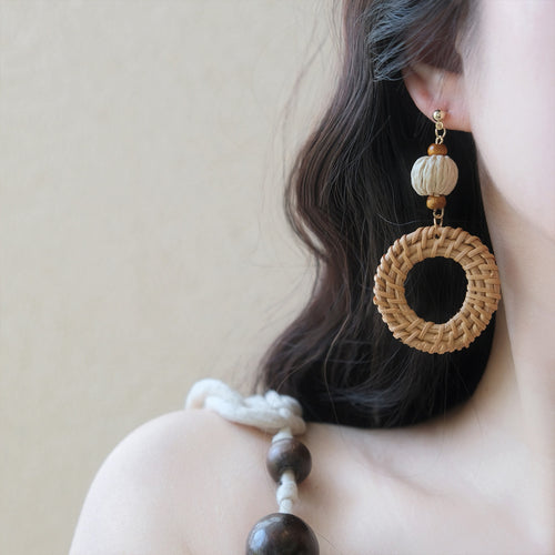 Wood Sunflower Stud Earrings Bohemian Chic Round Geometric Vacation Statement Jewelry