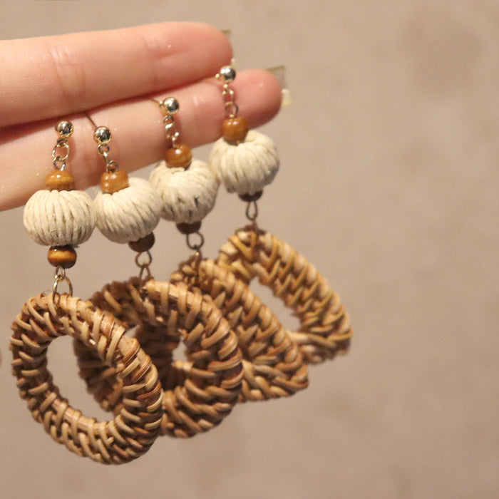 Wood Sunflower Stud Earrings Bohemian Chic Round Geometric Vacation Statement Jewelry