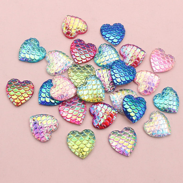 12mm Heart Shape Mermaid Scale Resin Gemstone Cabochon Patch For DIY Stud Earrings Bracelet