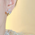 Sweet Dopamine Enamel Flower Alloy Stud Earrings With Silver Pins Fresh Floral Jewelry view 3