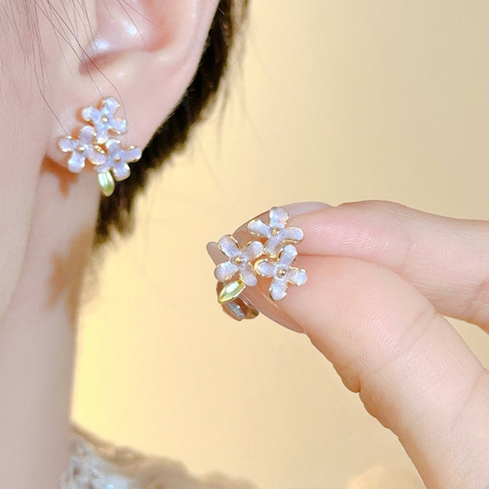 Sweet Dopamine Enamel Flower Alloy Stud Earrings With Silver Pins Fresh Floral Jewelry