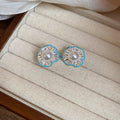 French Vintage Faux Pearl Hollow Flower Stud Earrings With Silver Pins And Enamel Drip Oil Design view 4