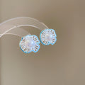 French Vintage Faux Pearl Hollow Flower Stud Earrings With Silver Pins And Enamel Drip Oil Design view 2