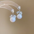French Light Luxury Teardrop Faux Pearl Rhinestone Silver Pin Stud Earrings view 1