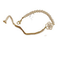Light Luxury Faux Pearl Camellia Flower Bangle With Rhinestone Enamel Design For Women view 5