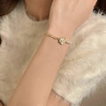 Light Luxury Faux Pearl Camellia Flower Bangle With Rhinestone Enamel Design For Women view 4