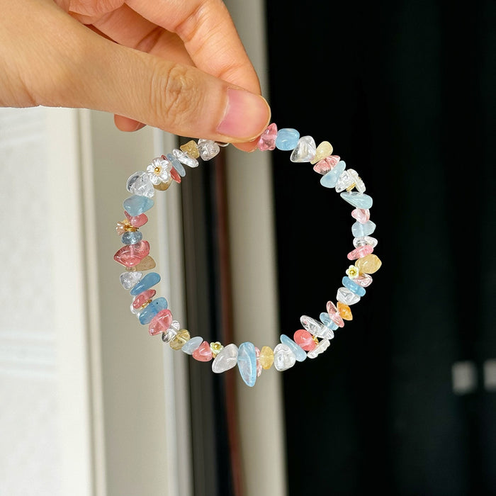Dopamine Colorful Artificial Crystal Crushed Stone Flower Bangle Fresh Sweet Summer Gift For Women