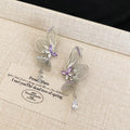 Chic Purple Hollow Butterfly Copper Tassel Drop Earrings For Women Light Luxury Jewelry view 2