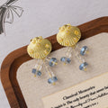Elegant Gold Alloy Seashell Pearl Crystal Bead Tassel Stud Beach Vacation Fashion Earrings view 3