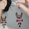 Light Luxury Alloy Glass Bead Waterdrop Tassel Drop Earrings, Geometric New Chinese Style view 3