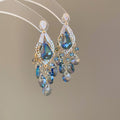 Glass Bead Teardrop Tassel Drop Earrings Ethnic Style Silver Needle Studs For Women view 1