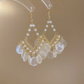 Round Shell Faux Pearl Tassel Drop Earrings, Geometric Beach Vacation Ear Hook Jewelry view 4