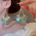 Round Shell Faux Pearl Tassel Drop Earrings, Geometric Beach Vacation Ear Hook Jewelry view 3