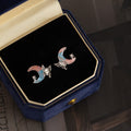 Elegant Contrast Color Crescent Moon Rhinestone Butterfly Alloy Silver Needle Stud Earrings view 2
