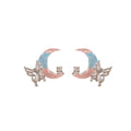 Elegant Contrast Color Crescent Moon Rhinestone Butterfly Alloy Silver Needle Stud Earrings view 5