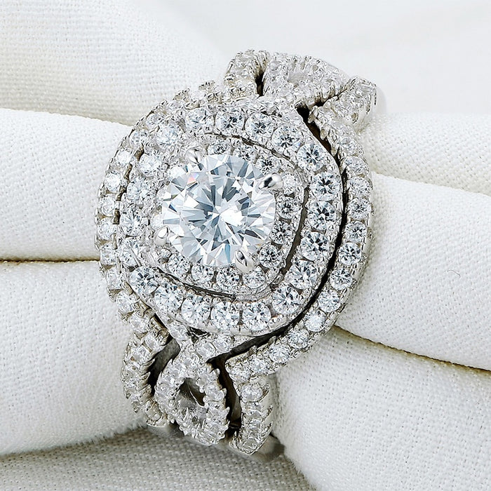 Light Luxury Geometric Three Piece Ring Set For Women, Elegant Wedding Finger Jewelry