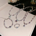 French Vintage Zircon Rose Faux Pearl Necklace, Light Luxury Geometric Round Collarbone Chain view 3