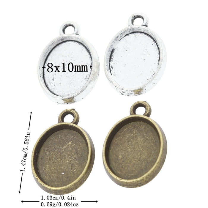 8x10mm Zinc Alloy Oval Bezel Charm Pendant for DIY Necklace Bracelet Jewelry Making