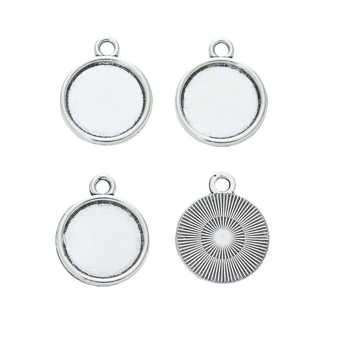 12mm Zinc Alloy Round Bezel Charm Pendant No.896790 for DIY Necklace Bracelet Jewelry Making