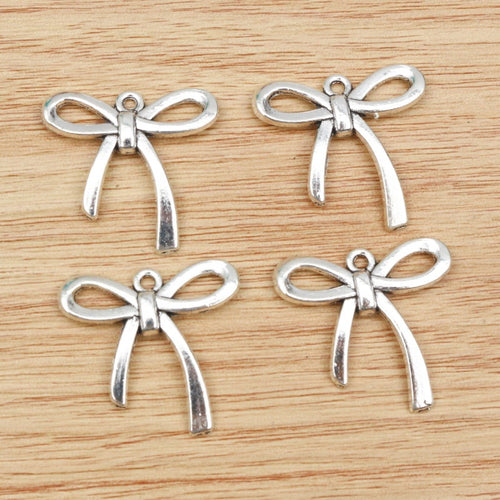 Alloy Bowknot Pendant For DIY Handmade Jewelry Accessories, Necklace Bracelet Charm, 25x24mm 2g