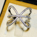 Women's Linear Open Ring Cross Line Design Micro Paved Zircon Fashion Finger Jewelry view 1