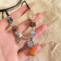 New Chinese Style Ceramic Floral Heart Beaded Adjustable Drawstring Clavicle Necklace For Women view 2