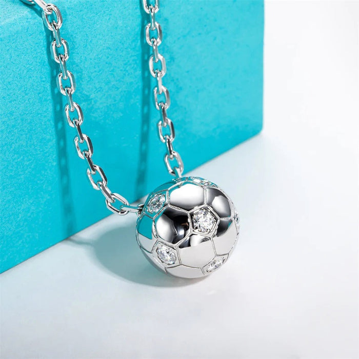 Hot Selling Electroplated Metal Soccer Ball Necklace, 3D Spherical Pendant Fashion Jewelry