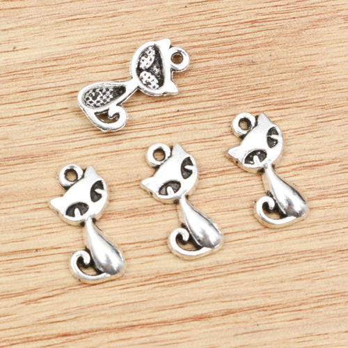 Alloy Cat Pendant Charm 17x9mm 0.6g For DIY Jewelry Necklace Bracelet Making Supplies