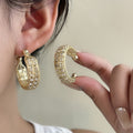 French Luxury Hollow C Shape Gold Alloy Rhinestone Hoop Earrings For Women Elegant Fashion Statement Earrings view 1