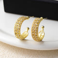 French Luxury Hollow C Shape Gold Alloy Rhinestone Hoop Earrings For Women Elegant Fashion Statement Earrings view 2