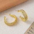 French Luxury Hollow C Shape Gold Alloy Rhinestone Hoop Earrings For Women Elegant Fashion Statement Earrings view 3
