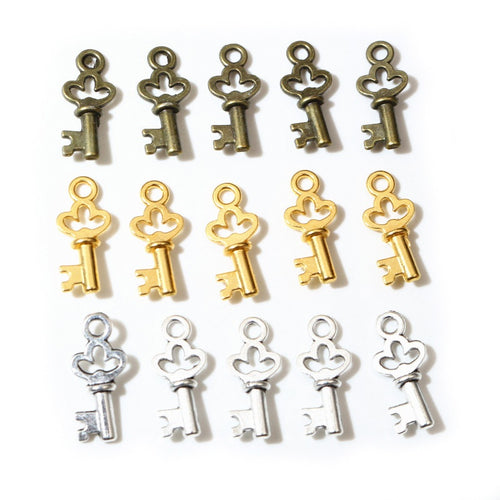 Alloy Imitation Key Pendant For DIY Jewelry Accessories, Necklace Bracelet Charm, 17x7mm 0.5g