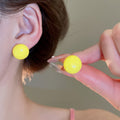 Colorful Acrylic Round Bean Stud Earrings With Silver Pins Minimalist Modern Sweet Style view 4