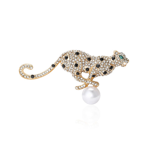 Alloy Rhinestone Leopard Brooch Pin For Luxury Garment Accessories