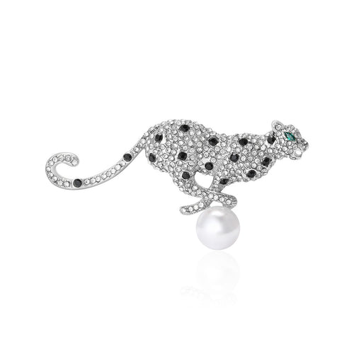 Alloy Rhinestone Leopard Brooch Pin For Luxury Garment Accessories