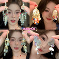 Vintage Alloy Butterfly Crystal Rhinestone Long Tassel Drop Earrings With Silver Needle Posts view 1